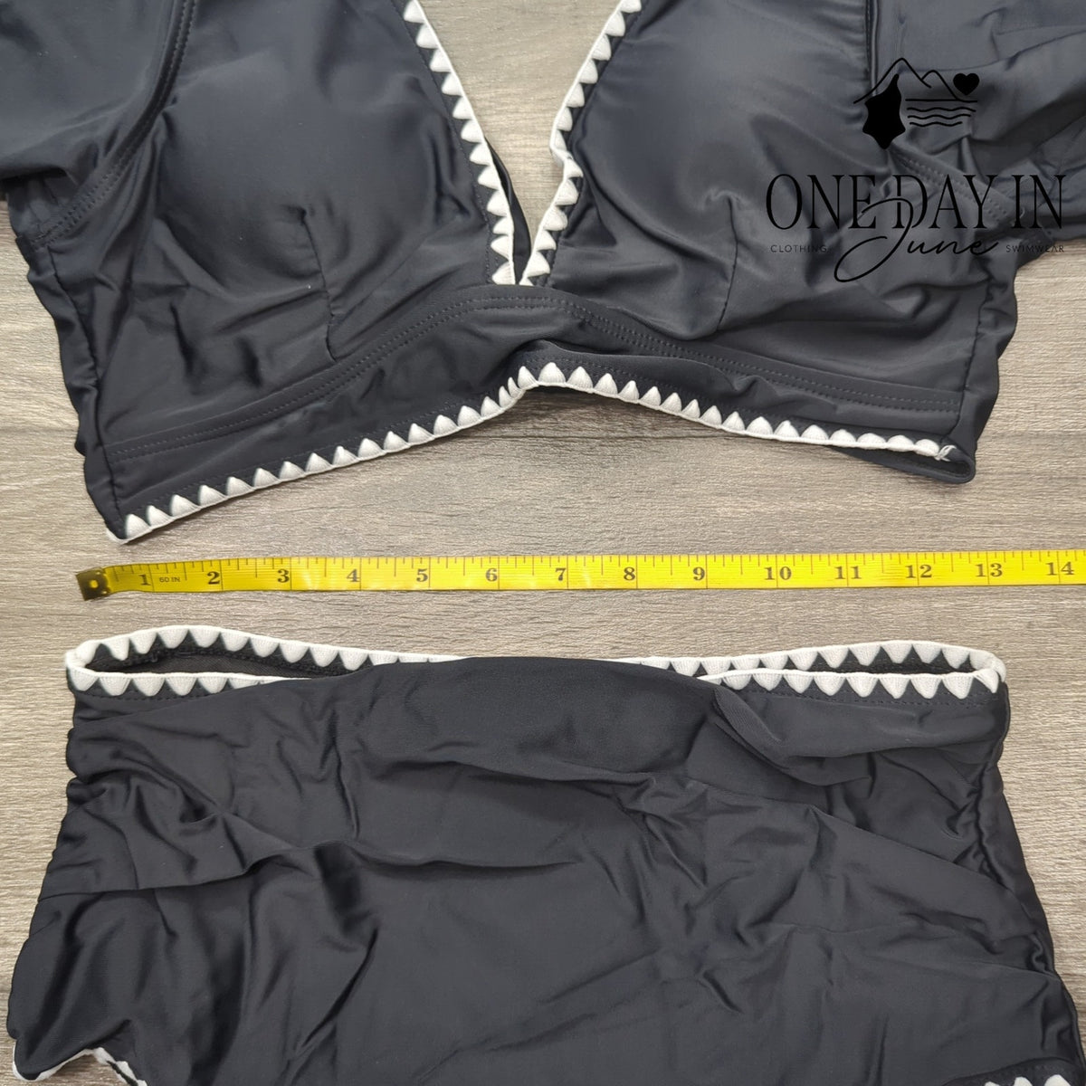Sporlike Ruffle Shoulder Tie Back High Waist Bikini Swimsuit Black NWT Size M