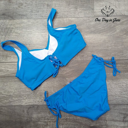 ODIJ Cross Front Lace Up Bottom Bikini Swimsuit Size S