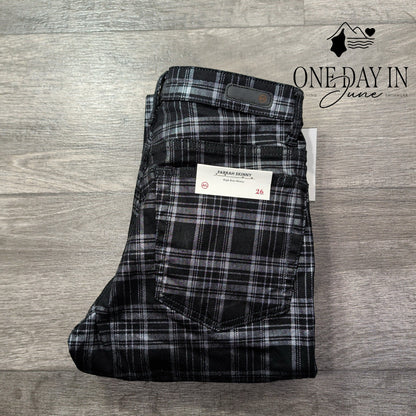 AG Adriano Goldschmied Farrah High Rise Skinny Jeans Black Plaid NWT Size 2 (26)