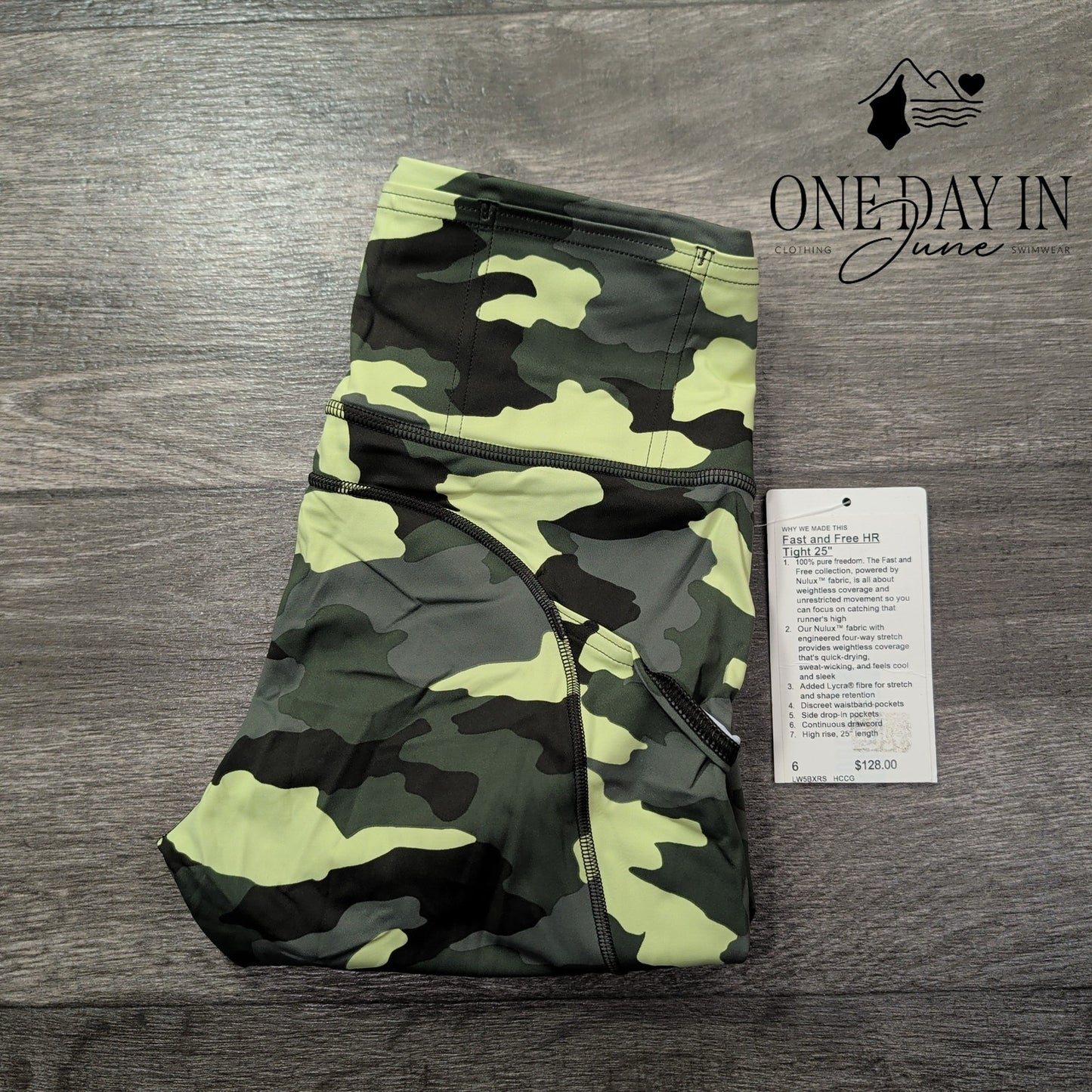 Lululemon Fast and Free HR Tight 25 Leggings Camo Green NWT $128 Size 6
