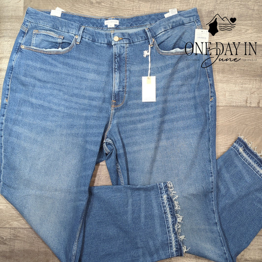 Good American Good 90s Relaxed Jeans Plus Raw Hem Indigo NWT Size 22