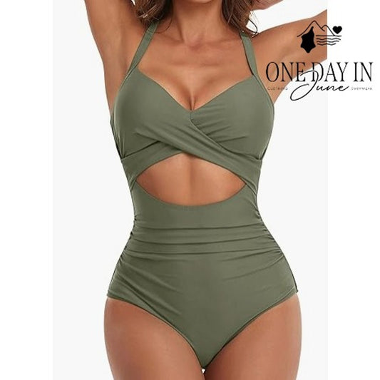 Blooming Jelly Cross Front Cut Out Tie Back One Piece Swimsuit Size M