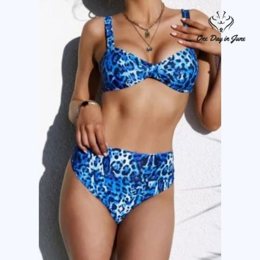 ODIJ Blue Leopard High Waist Bikini Size S