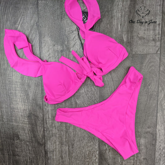 Zaful Ruffle Shoulder Bikini Swimsuit Size S