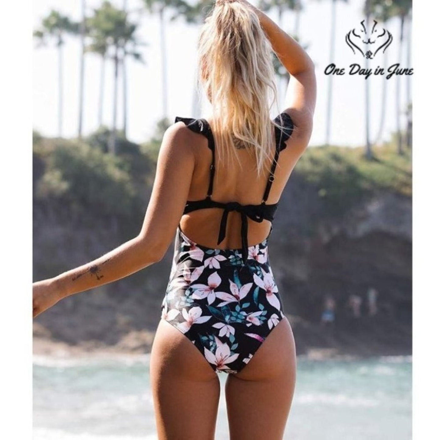 Sporlike Women's Ruffle Tie Back One Piece Swimsuit Size L