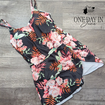 Eomenie Floral Swimdress One Piece Swimsuit Size L