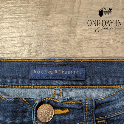 Rock & Republic Skinny Jeans Women's Blue Distressed Stretch Denim Size 10