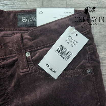 AG Adriano Goldschmied Farrah High Rise Skinny Jeans Burgundy NWT Size 2 (26)