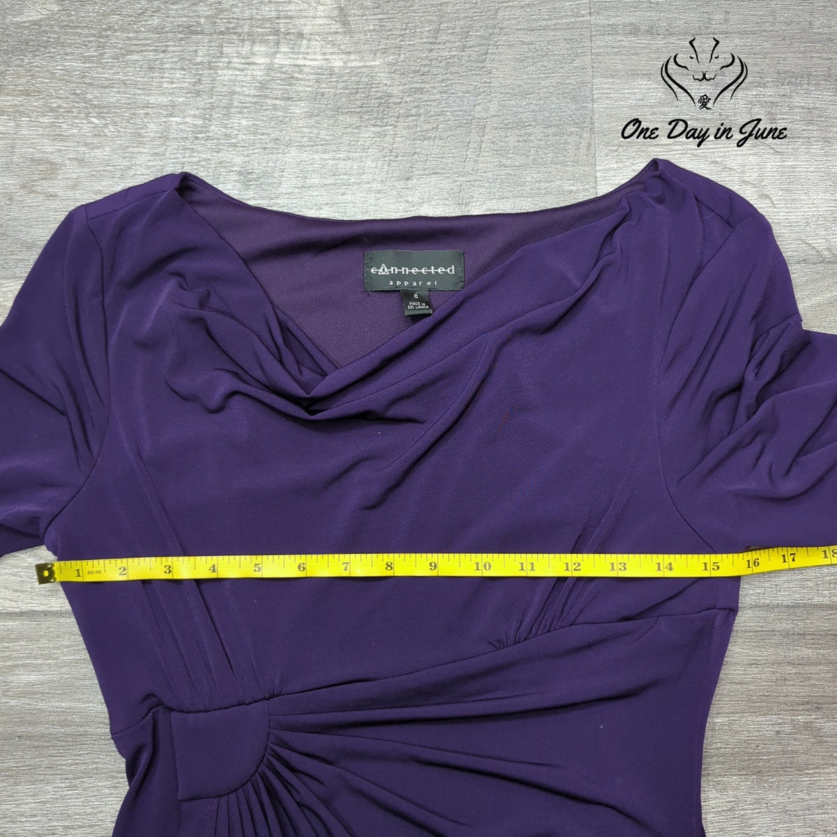 Connected Apparel Ruched Cowl Neck Sheath Dress Eggplant Purple NWT Size 6