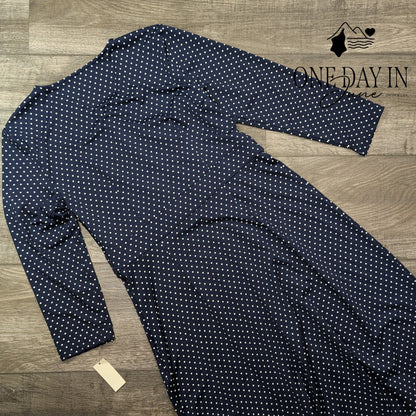 Talbots Petite Polka Dot Faux Wrap Midi Dress Navy White NWT Size 8P