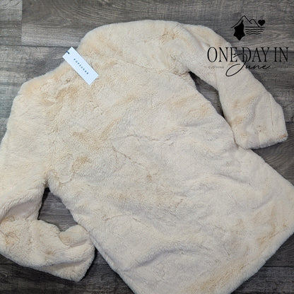 Popsugar In The Stars Faux Fur Teddy Coat Fawn Cream NWT $88 Size XS