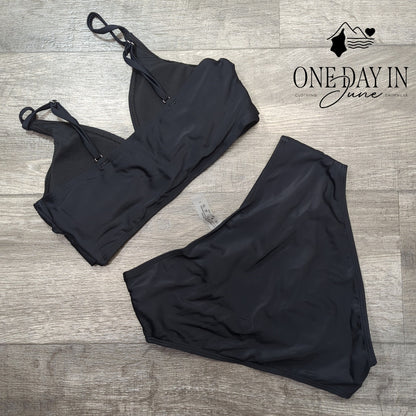 Adisputent Cross Front High Waisted Bikini Swimsuit Black Size S