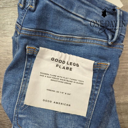 Good American Good Legs Flare Jeans High Rise Indigo Blue NWT Size 1