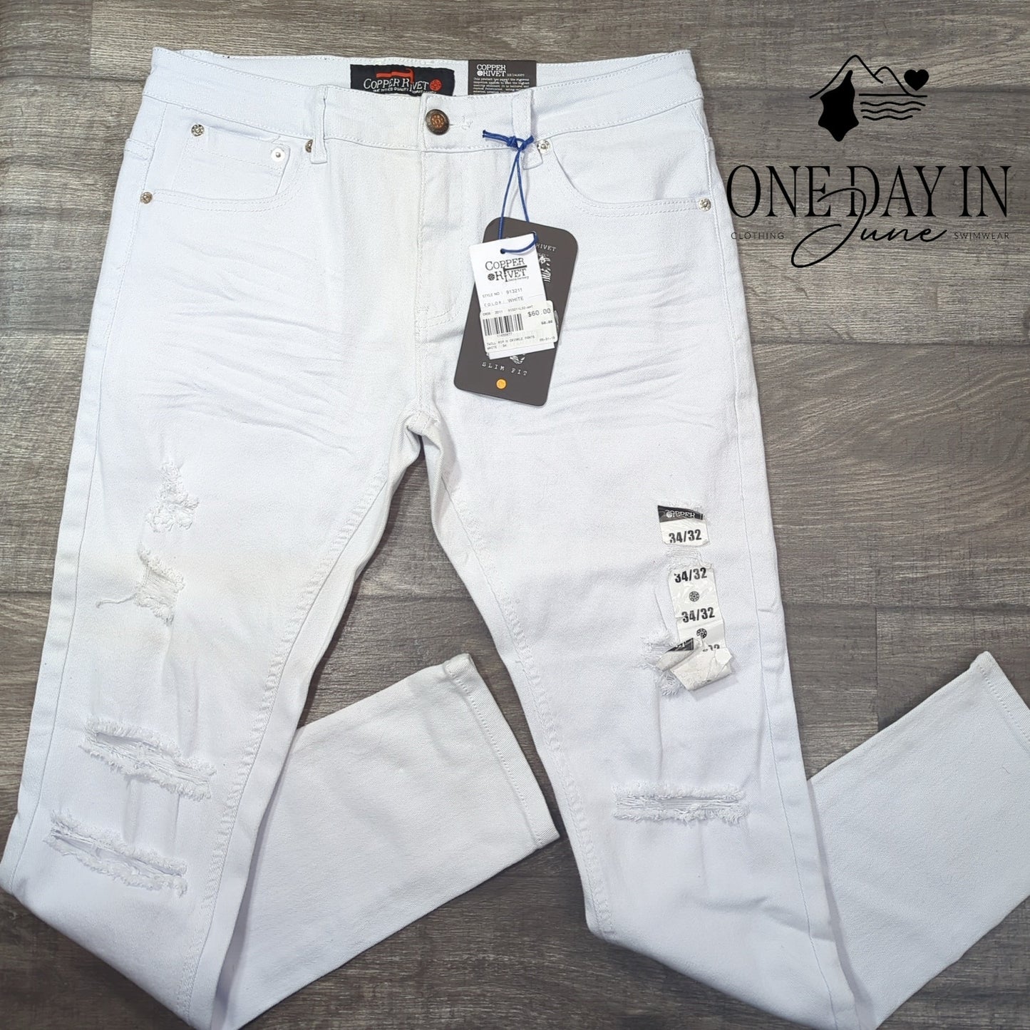 Copper Rivet Slim Fit Distressed Jeans Size 34X32