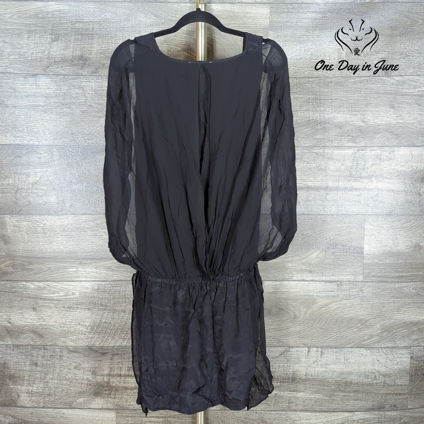 Gold Hawk Silk Caplet Dress Black Sheer Sleeve Asymmetrical NWT $273 Size S