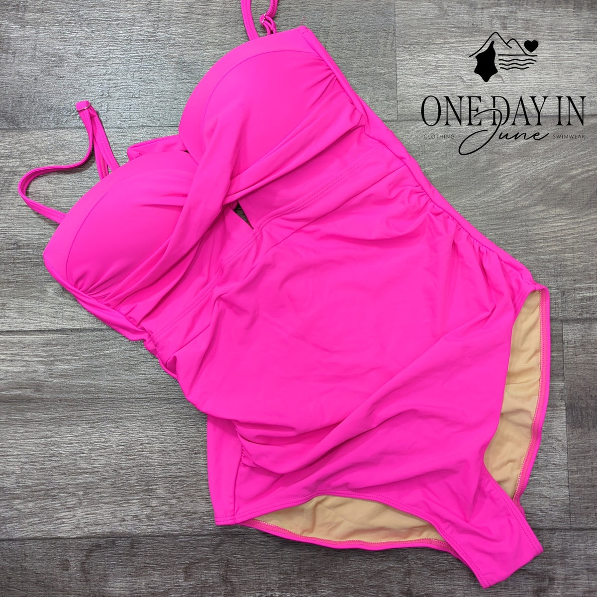 Eomenie Tie Back Molded Cup One Piece Swimsuit Hot Pink Ruched NWT Size L