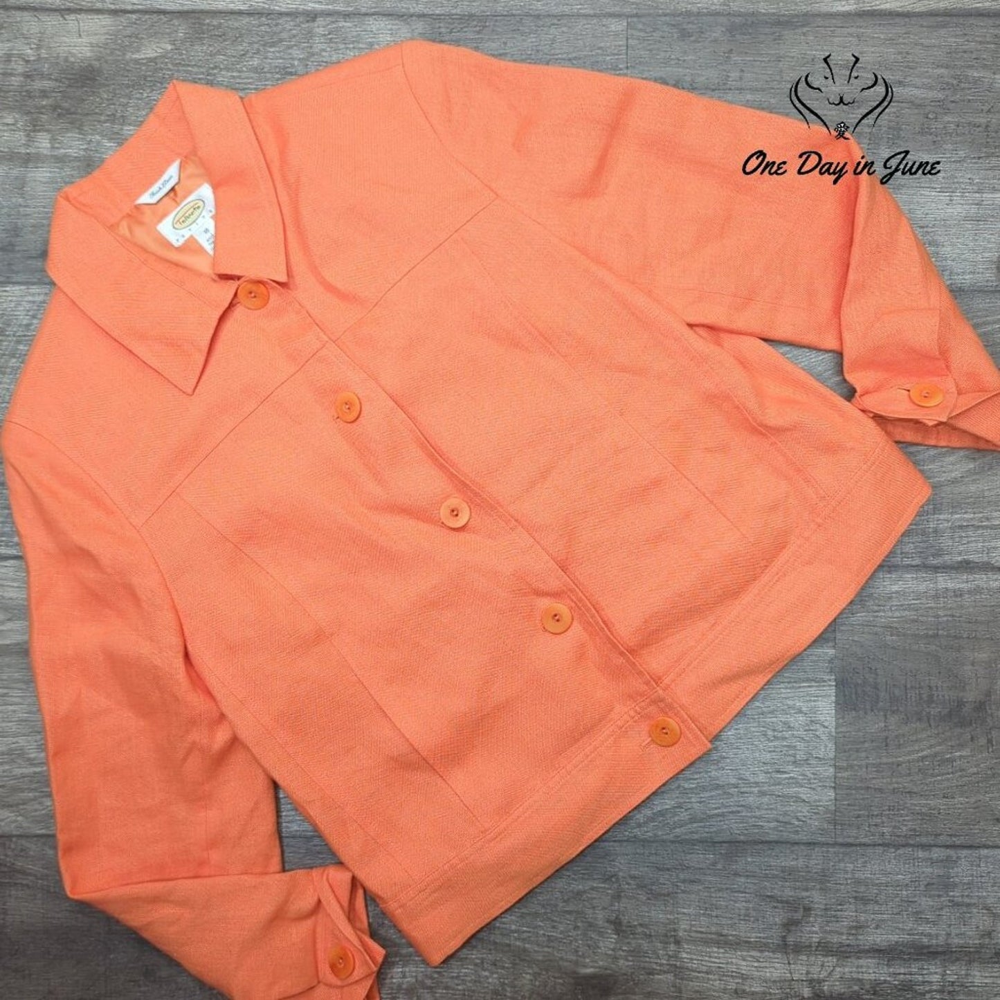 Talbots Petites Irish Linen Jacket Orange Button Front Blazer Size 10