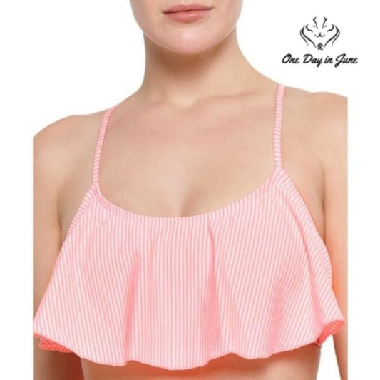 Arizona Jean Co. Seersucker Striped Flounce Bikini Top Size M
