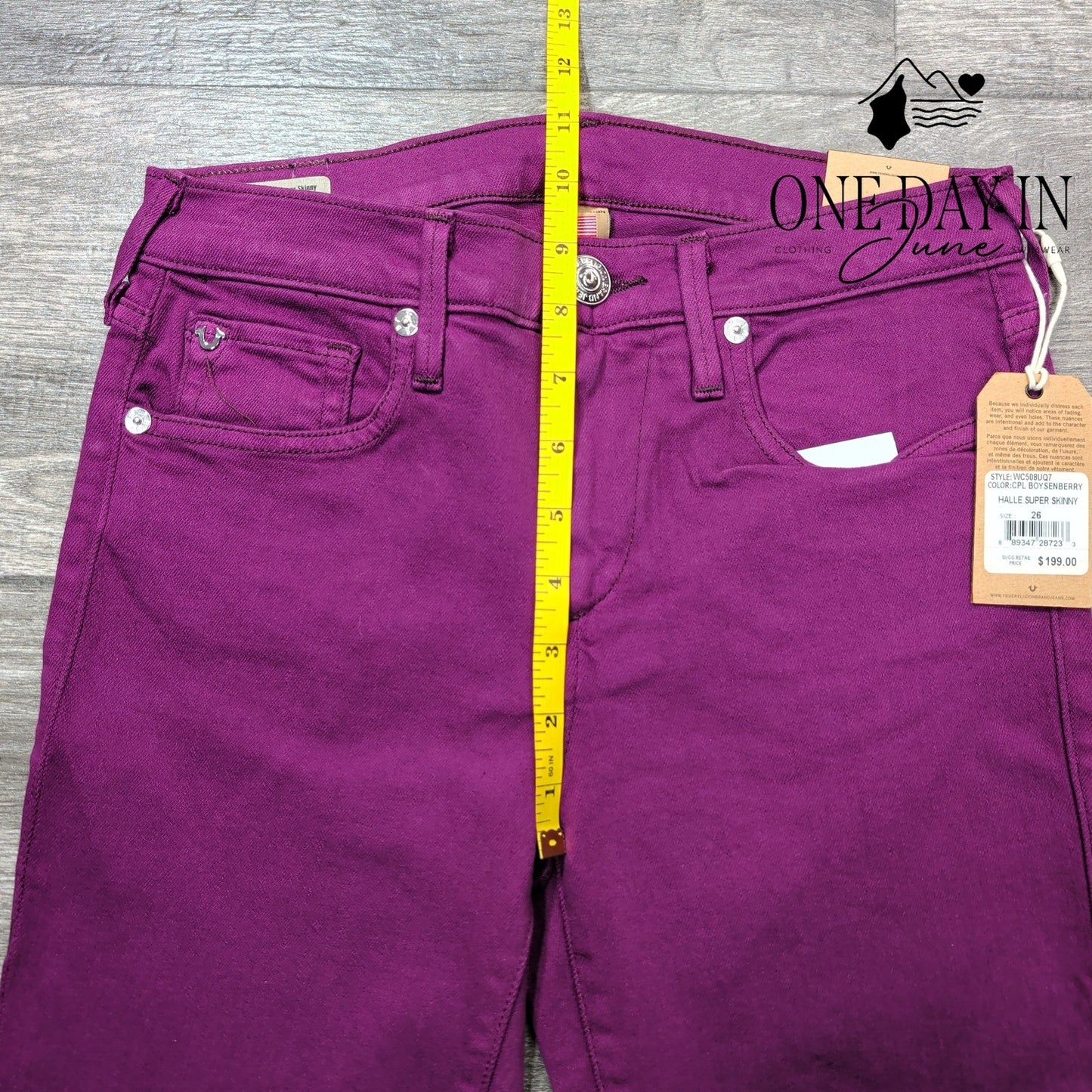 True Religion Halle Super Skinny Jeans Boysenberry Purple Zip Ankle NWT Size 2
