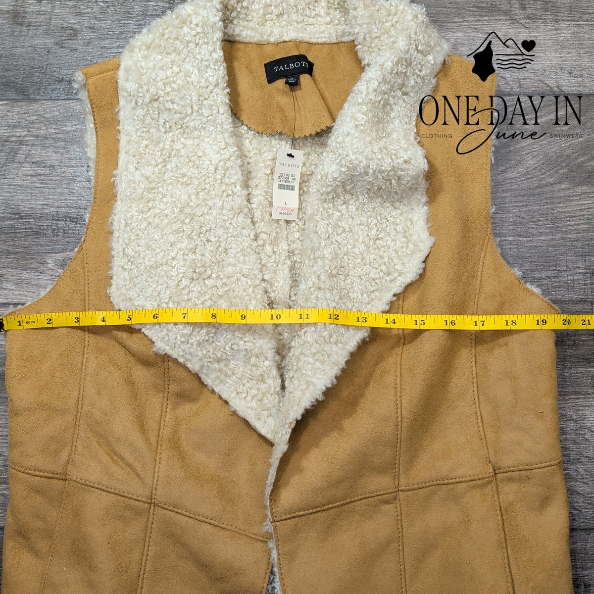 Talbots Faux Suede Faux Shearling Fur Vest Camel Ivory NWT Size L
