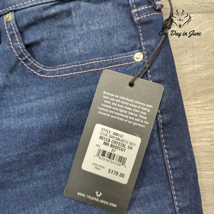 True Religion Becca Crystal Mid Rise Bootcut Jeans Dark Wash NWT $179 Size 27 (4
