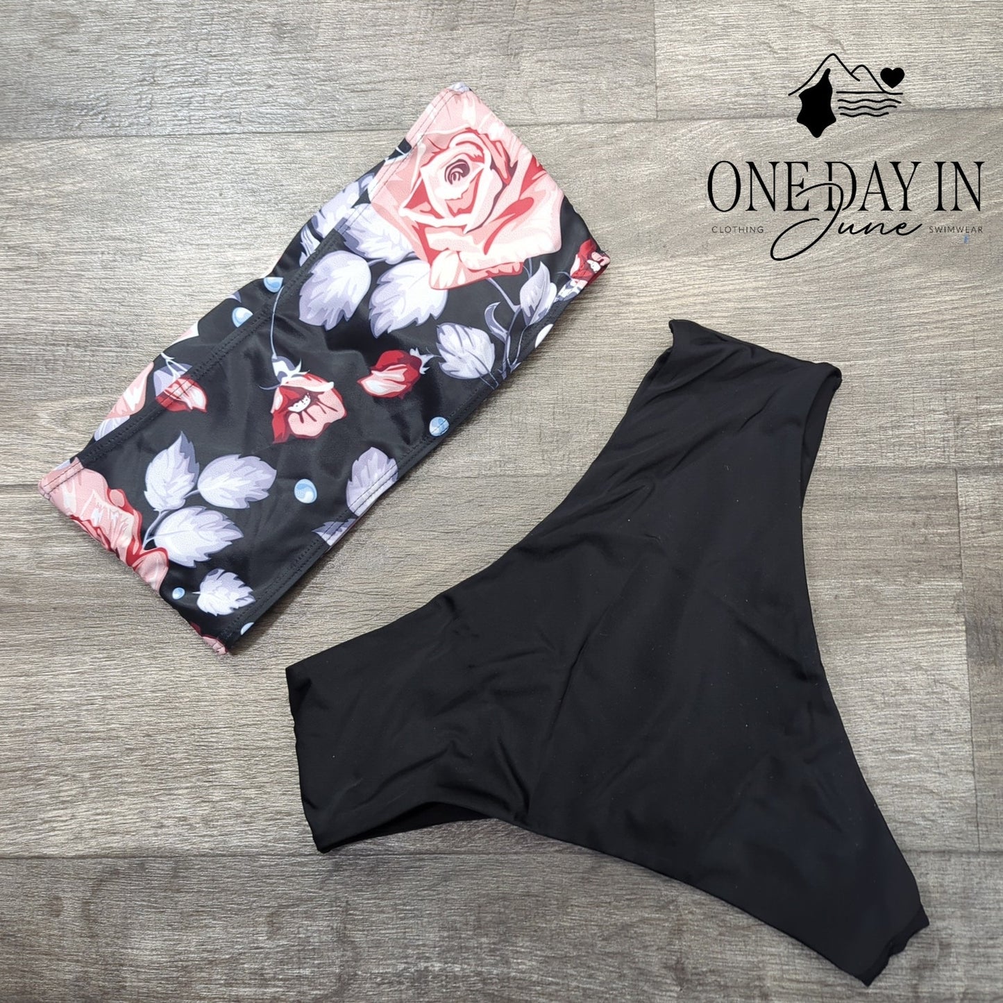 Zaful Bandeau Floral High Cut Bikini Swimsuit Size M