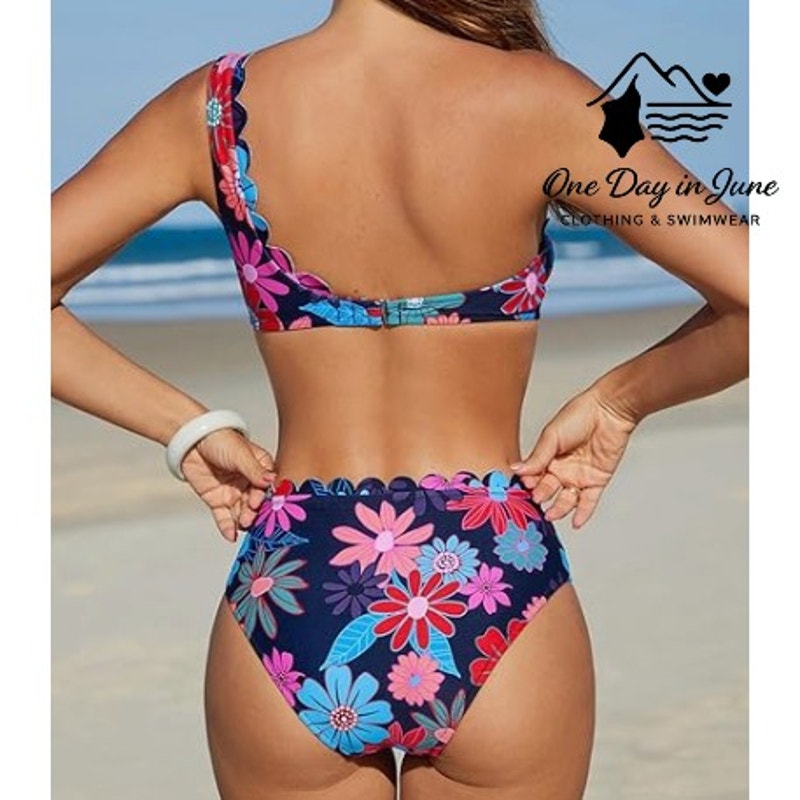 Cupshe One Shoulder Scallop Edge Bikini Swimsuit Size L