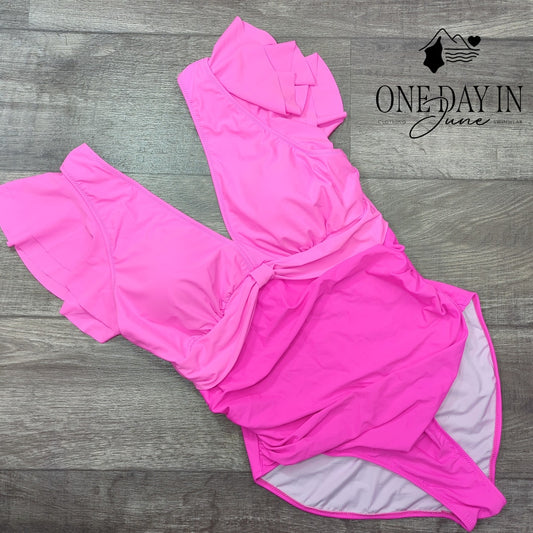 Blooming Jelly Ruffle Shoulder One Piece Swimsuit Size XL