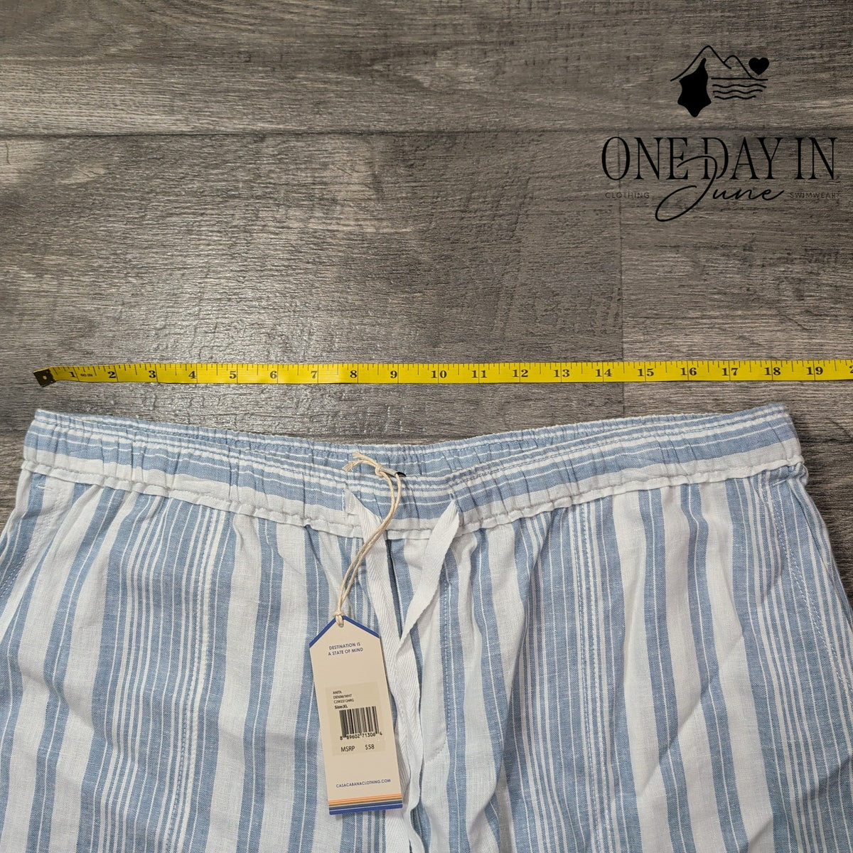 Casa Cabana Anita Cropped Linen Pants Blue White Stripe Drawstring NWT Size XL
