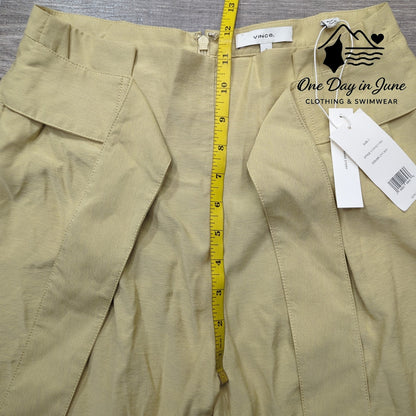Vince Wide Leg Crop Pants Maize Beige Belted High Rise NWT $395 Size 0