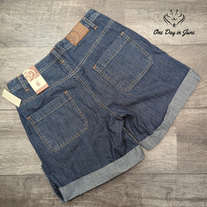 RF Jeans Slub Denim Cuffed Jean Shorts Blue Orange Stitch NWT Size 6