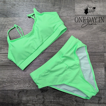 Pink Queen Crop High Cut Bikini Swimsuit Size M