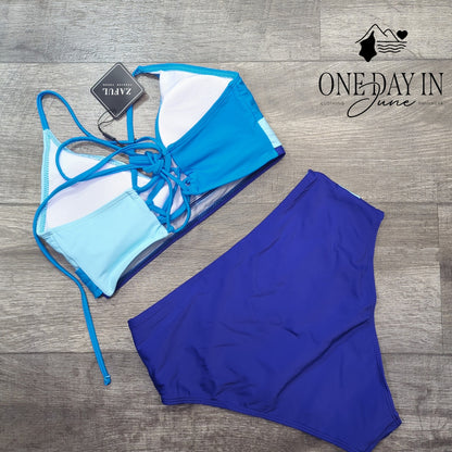 Zaful Lace Up Back High Waist Bikini Swimsuit Size M