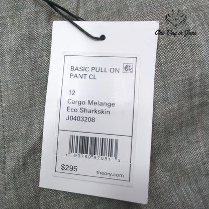 Theory Basic Pull On Pants Gray Linen Blend Eco Sharkskin NWT $295 Size 12