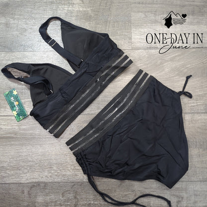 Blooming Jelly High Waist Drawstring Bikini Swimsuit Size M