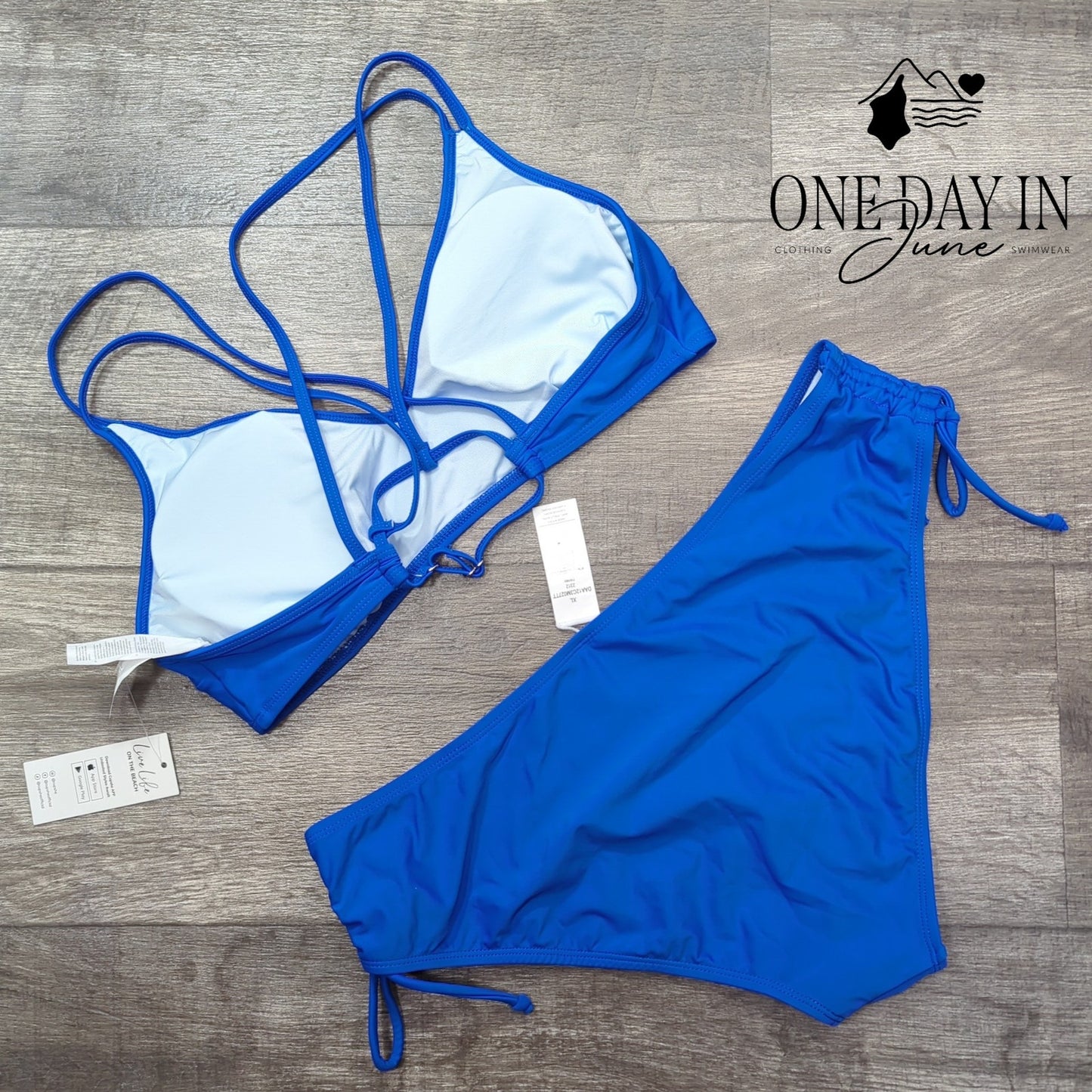 Cupshe Blue Ruched Side Bikini Swimsuit Strappy Criss Cross Back NWT Size XL