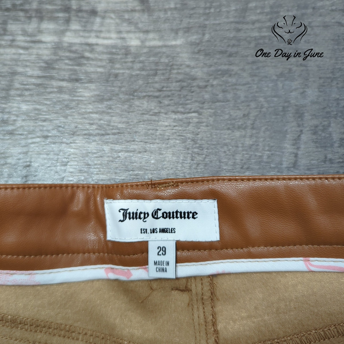 Juicy Couture Rodeo Faux Leather Barrel Pants Camel Brown High Rise Size 29 (8)