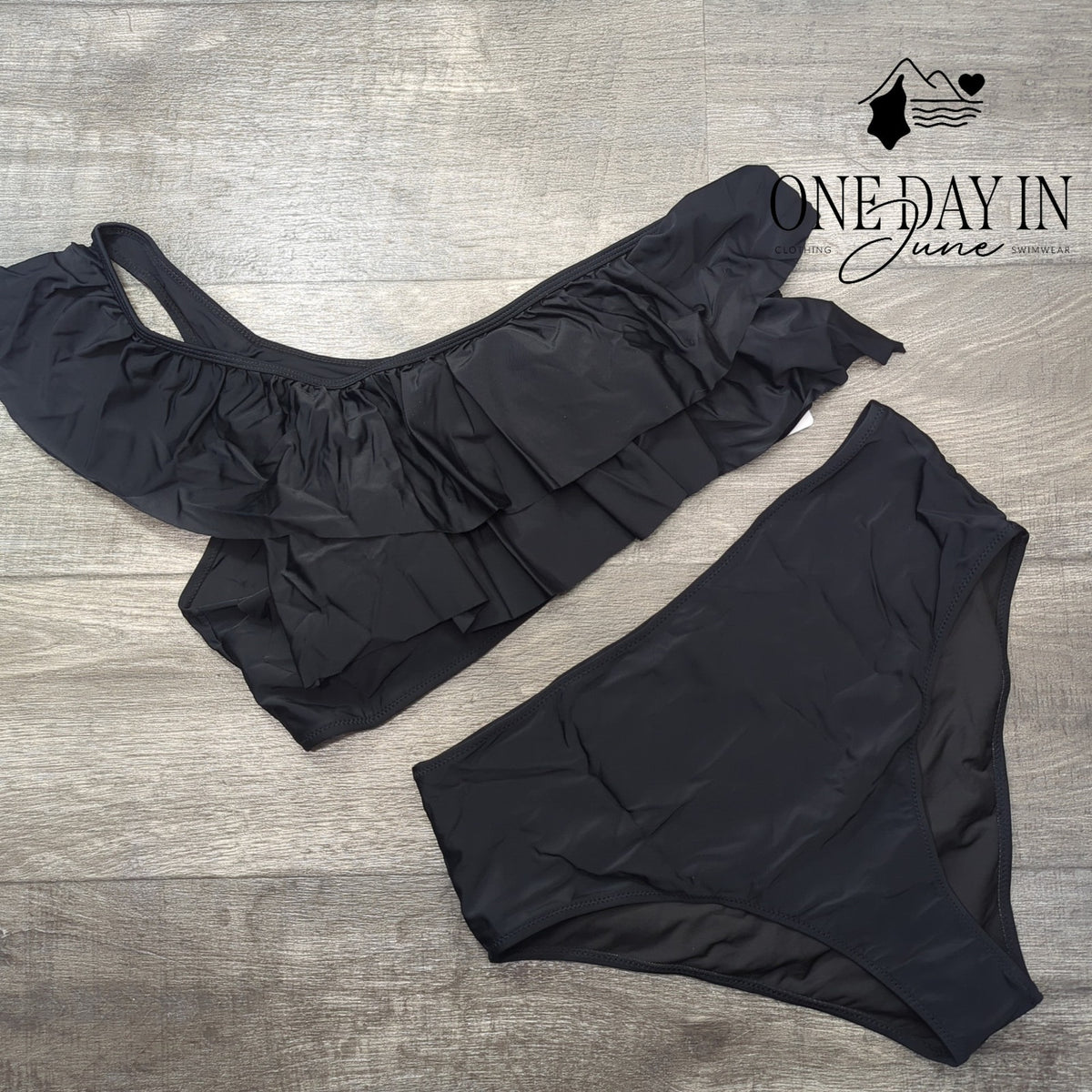 Vimpunec One Shoulder Ruffle High Waist Bikini Swimsuit Black NWT Size XXL