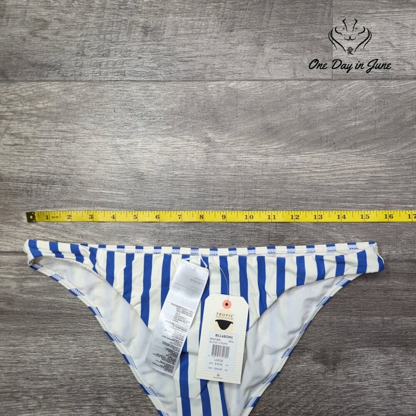 Billabong Blue By U Tropic Bikini Bottom Blue Stripe Medium Coverage NWT Size L