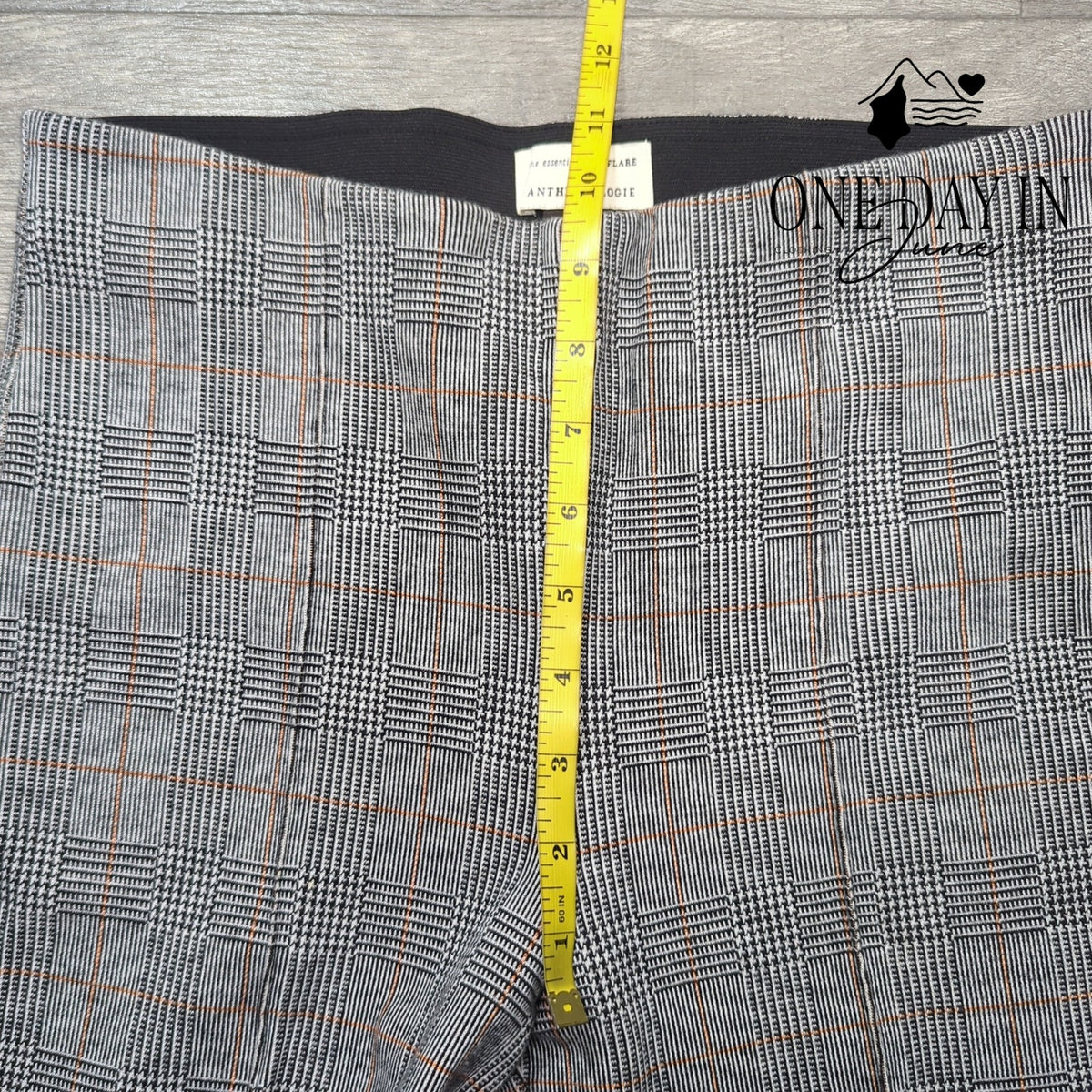 Anthropologie The Essential Crop Flare Pants Gray Plaid Orange Stretch Size 8