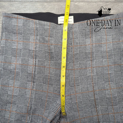 Anthropologie The Essential Crop Flare Pants Gray Plaid Orange Stretch Size 8