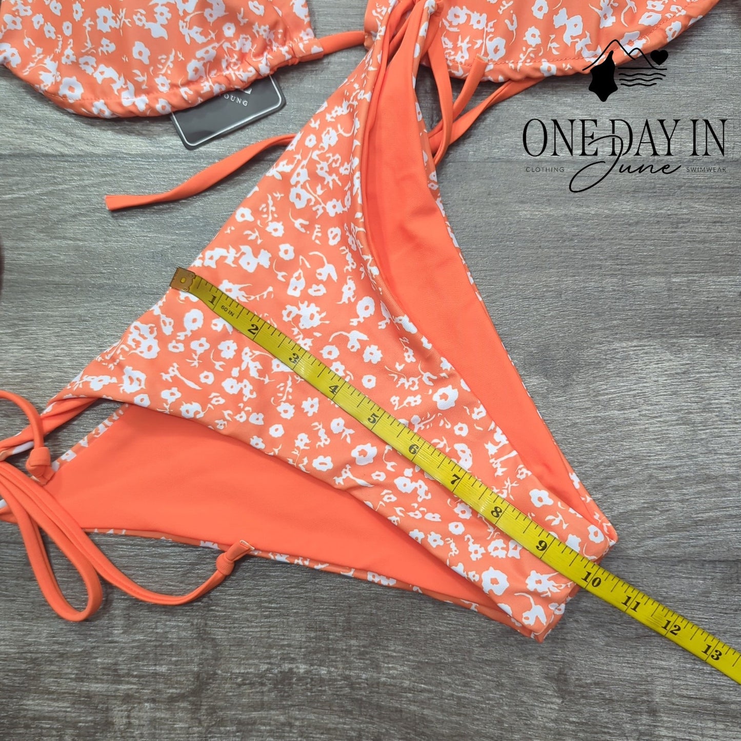 Zaful NWT Floral Triangle Bikini Orange White Tie Side String Swimsuit Size L
