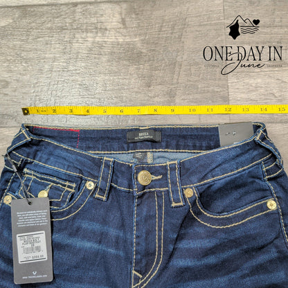True Religion Becca Big T Flap Bootcut Jeans Dark Oak Wash NWT Size 6 (28)