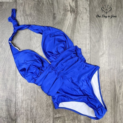 Marinavida Ruched Front Halter One Piece Swimsuit Size S