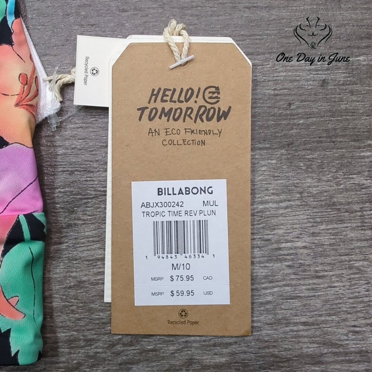 Billabong Tropic Time Reversible Plunge Bikini Top Size M