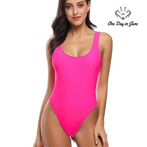Miaiulia Retro 80s 90s One Piece Swimsuit Pink High Cut Low Back Padded Size M