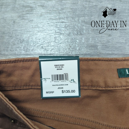 Ralph Lauren Premier Skinny Ankle Coated Jeans Brown NWT Size 8