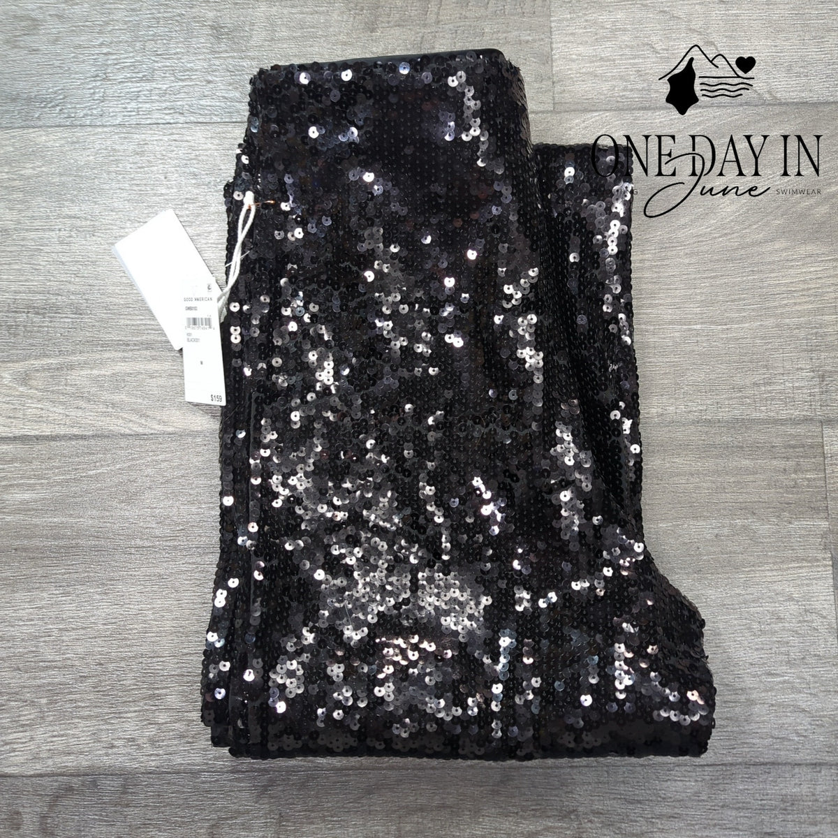 Good American \Sequin Wide Leg Pull On Pants Black NWT $159 Size M