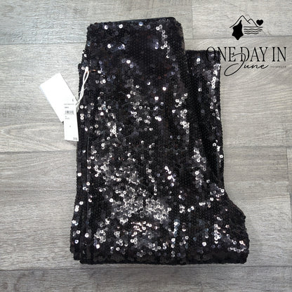 Good American \Sequin Wide Leg Pull On Pants Black NWT $159 Size M