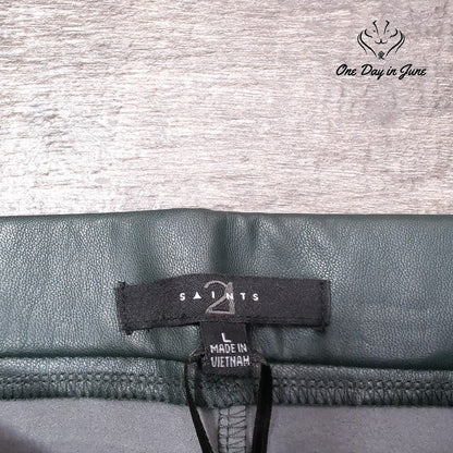 21 Saints Faux Leather Skinny Pants Dark Forest Green Side Zip Size L